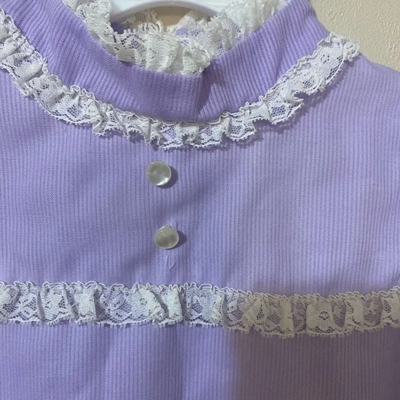 Vintage Blouse Shirt Baby 3T Lavender Purple Long Sleeve Collar Lace - Picture 4 of 10